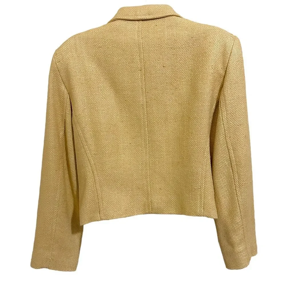 Burberry’s of London Silk Vintage Crop Zip Front Mid Mustard Gold Blazer Jacket - Picture 6 of 12